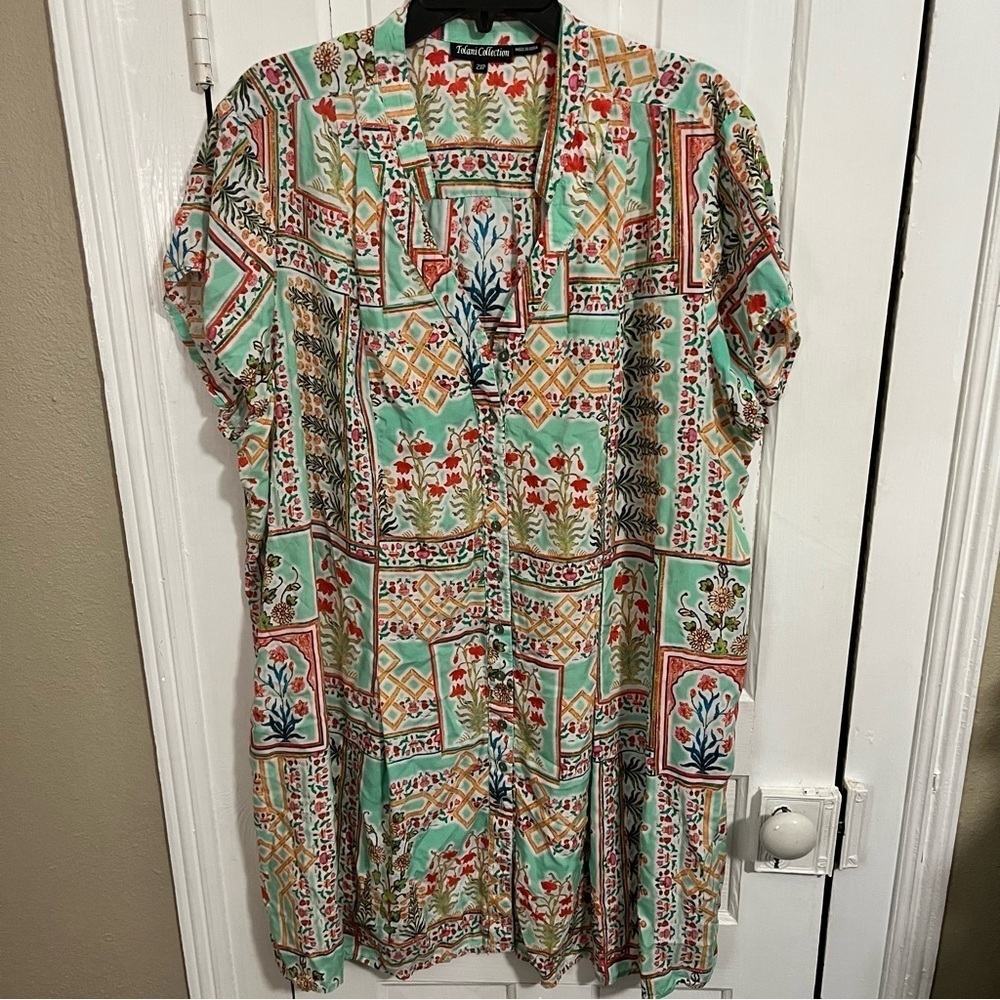 Tolani Collection Tunic Shirt Dress Floral Multi Color 2XP 2X Petite Modal Z